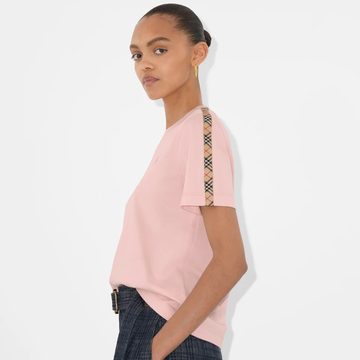 burberry check panel ekd embroidery cotton t-shirt